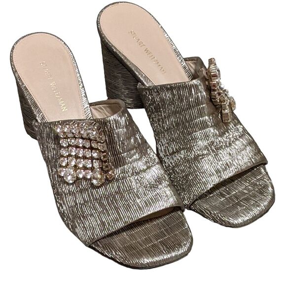 Stuart Weitzman Theone jeweled slides in silver metallic sized 6.5M - Picture 10 of 12
